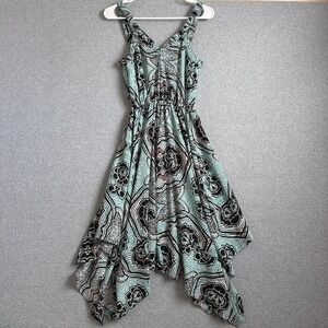 H&M Dress Womens 4 Handkerchief Sleeveless Black Green Paisley High Low